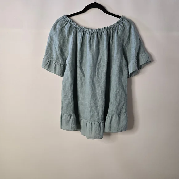 TERZO MILLENNIO sage Green Women's Size L 100% LINEN Babydoll Crop Tunic - Picture 5 of 10